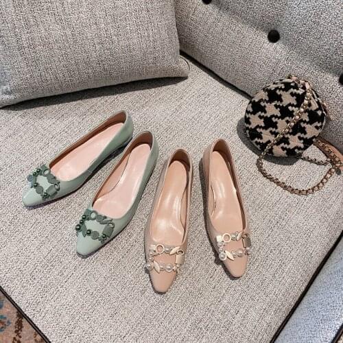 New Brand Womens Shoes Square Toe Shoes For Woman Crystal Leather Shoes Genuine Leather Casual Shoes