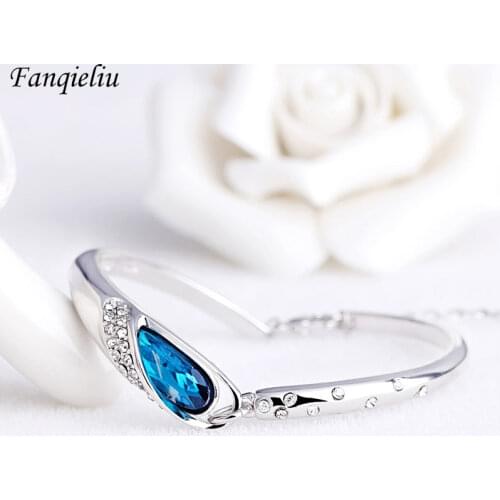 Fanqieliu Blu Crystal Wedding Jewelry Silver Extend Chain Bracelets&Bangles For Women pulseras Rhinestone Bracelet FQL20064