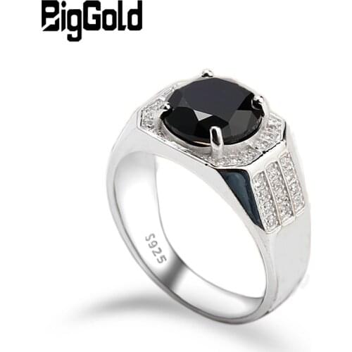 925 Sterling Silver Women Ring with Cubic Zircon Stone Vintage Simple Black Stone Rings For Men Women Unisex Fashion Jewelry