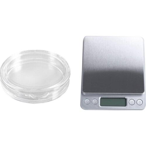 10Pcs Small Round Transparent Plastic Coin Capsules Box 26Mm & 1Pcs Precision 3000G X 0.1G Digital Scale Balances Weight