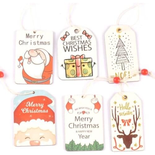 2Pcs/lot Cartoon Santa Claus Wooden Tag Christmas Decoration Wood Crafts Pendant Ornaments Hanging Xmas Tree Accessories c2734