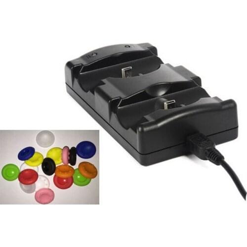2 in 1 USB Powered Dual Charging Dock Charger Stand+6 PCS Silicone Analog Grips Thumb stick Cap for PlayStation 3 PS3 Controller