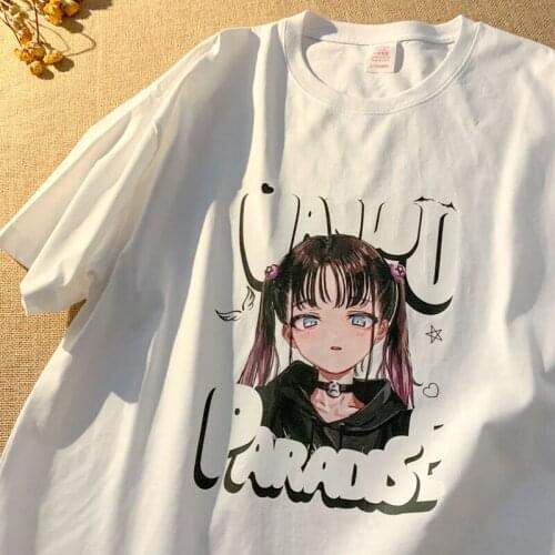2021 Summer Kawaii Short Sleeved T shirt y2k Japanese Loose bf Harajuku Cute Anime Cartoon Oversized T-shirt Women Clothes Tops