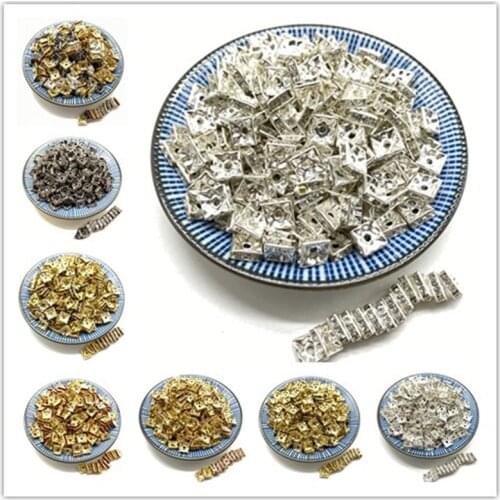30pcs 8mm Rhinestone square Loose Spacer Beads Metal Crystal Beads for Jewelry Making DIY Accessories