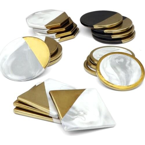 4pcs/set Luxury Marble Gold Plated Ceramic Coasters Geometric Porcelain Cup Mat Waterproof Heat-insulated Pad Table Decoration