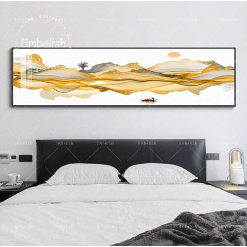 Embelish Golden Mountains And Sun Landscape Abstract Wall Posters Modern Home Decor HD Canvas Paintings For Living Room Pictures