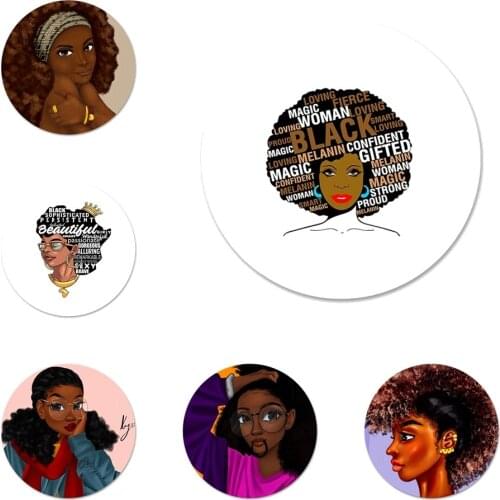 African Afro Melanin Poppin Black Girl Icons Pins Badge Decoration Brooches Metal Badges For Clothes Backpack Decoration 58mm