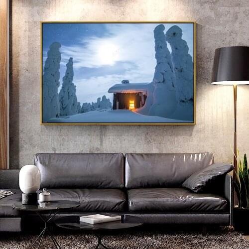 Artcozy Oil Canvas Painting wilderness_hut_winter_finland_snowy For Home Decoration Wall Art