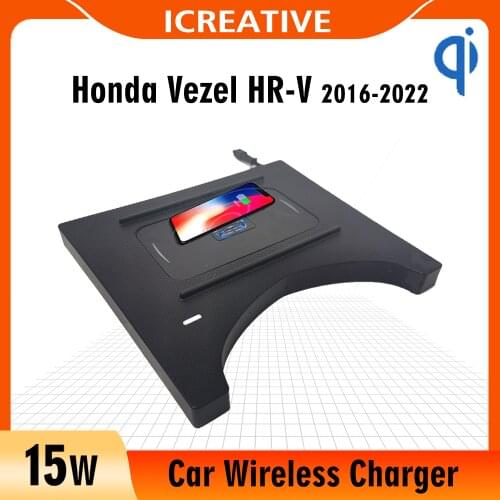 For Honda Vezel XRV HRV 2016-2019 15W Qi Fast Charging Car Vehicle Wireless Charger Pad Auto Android Phone Iphone Holder Plate