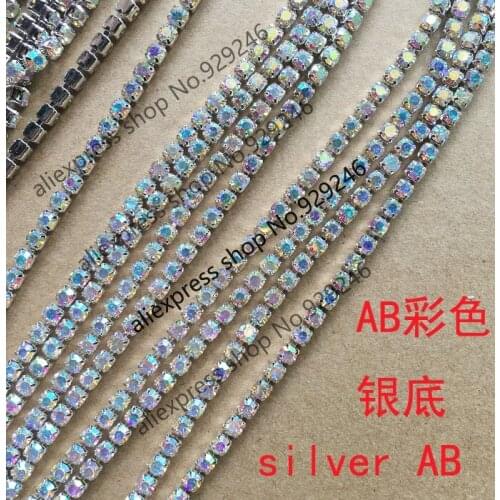 Free shipping 10 yards/pack AB crystal rhinestone thin chain yard trims for dress garment shoes bags crafts furniture decoration