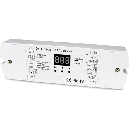D4-L 4 Channel CVDMX512 Decoder;DC12-36V input;5A*4CH output with display for setting dmx address