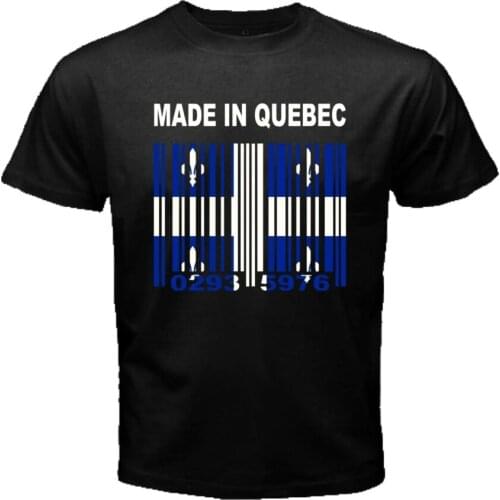 MADE IN QUEBEC Quebecois Montreal Canada Flag Barcode Numbers T-Shirt. Summer Cotton O-Neck Short Sleeve Mens T Shirt New S-3XL