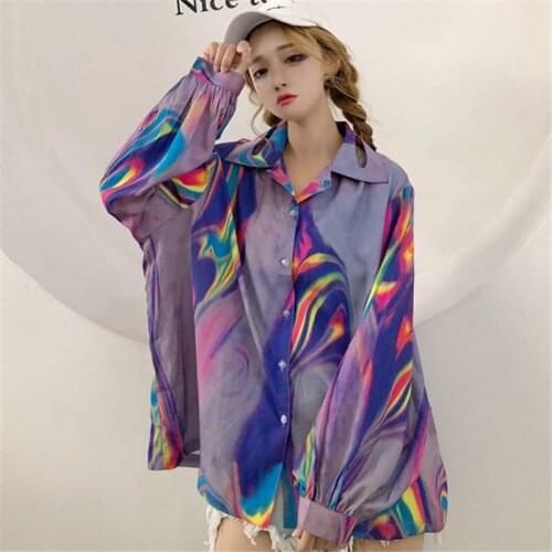 New Women Lapel Collar Bat Sleeve Printing Cardigan Shirt Female Fashion Trend Summer Blouse