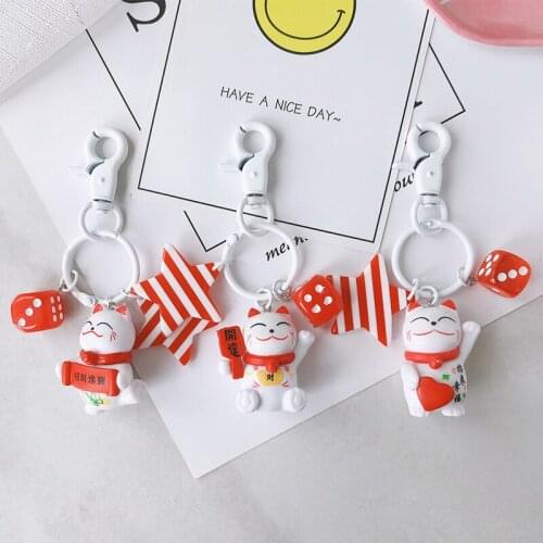 Ceramic Plutus Cat Key Chain Cute Cartoon Lucky Cat Car Key Ring Women Charm Bag Pendant Key Chain Accessories Wholesale