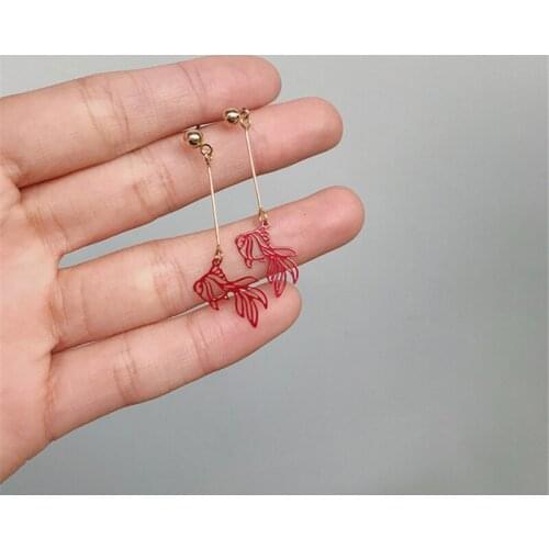 Fashion Simple Hollow Red Goldfish Drop Earrings Creative Earring Long Dangle Earrings for Women Girls Party Jewelry Gifts HJUEY
