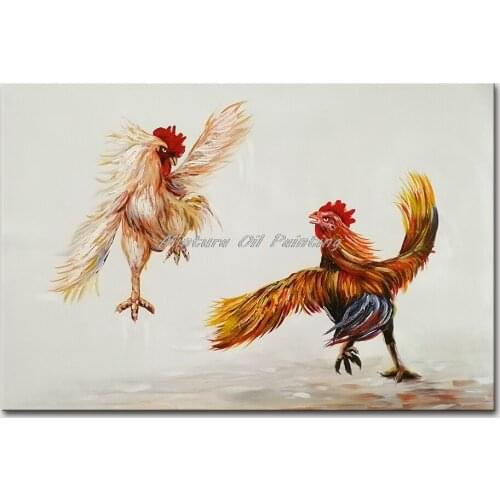 Mintura Wall Picture for Living Room Oil Paintings on Canva Hand Painted Two Roosters fighting Home Decoration Wall Art No Frame