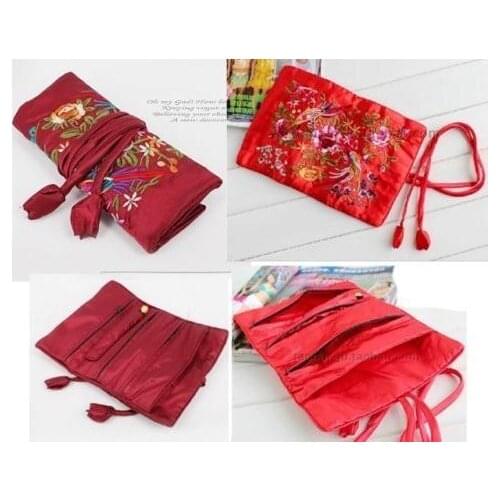 New Arrival Favorite Pearl Jewelry Wholesale 10pcs Chinese Vintage Embroidere Silk Jewelry Rolls Pouch Gift Bag Purse For Travel