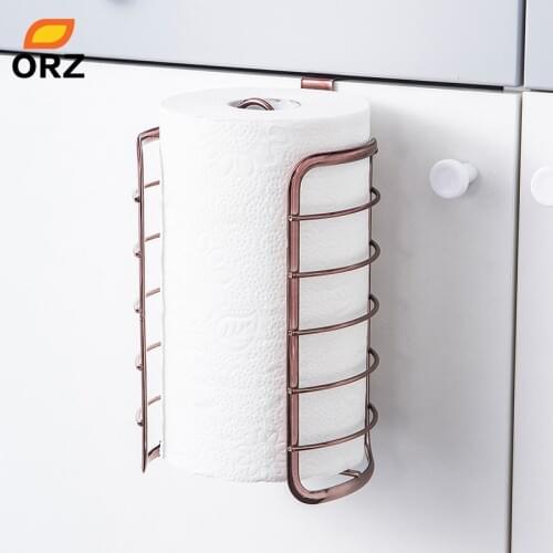 ORZ Rose Gold Kitchen Paper Holder Cabinet Door Hook Toilet Roll Paper Rack Kitchen Bathroom Accessories Home Office Decoration