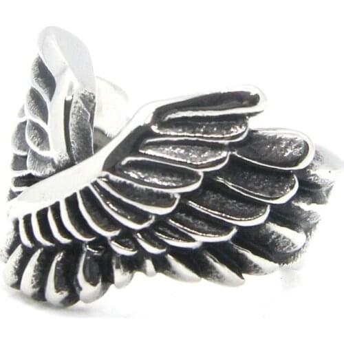 Support Dropship Size 7-14 2019 newest Angel wings Ring 316L Stainless Steel Jewelry punk style feather Ring