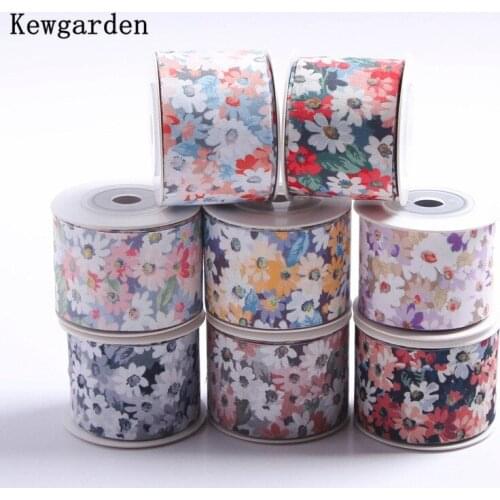 Kewgarden Printed Sun Flower Ribbon 1" 1.5" 25 40mm Handmade Tape Sewing Crafts DIY Hair Bow Accessories Gift Packing 10 Yards