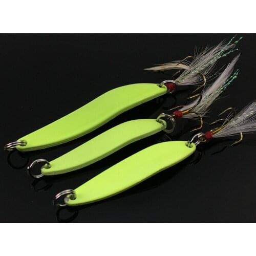 Fishing Spoon Lure With Feather Jigs Salex Leaf Shape Spinner Baits Jigbait 5g 7g 10g 13g Lot 4 Pieces