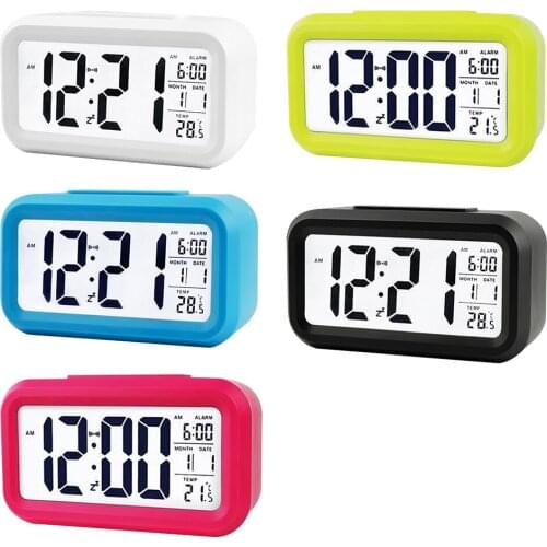 Smart Temperature Alarm Clock LED Display Digital Backlight Calendar Desktop Snooze Mute Electronic Alarm Clock Watch Battery Po