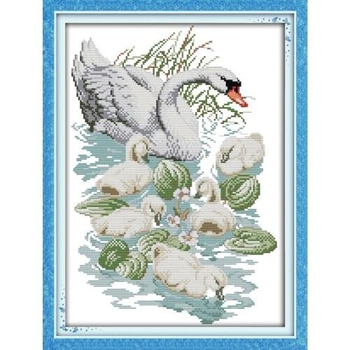 Everlasting Love Swan Mother And Her Son Chinese Cross Stitch Kits Ecological Cotton Stamped 14CT 11CT DIY New Year Decorations