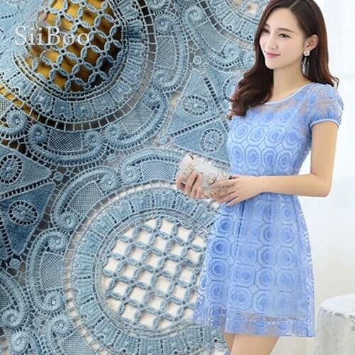 High grade retro-style blue floral embroidery lace fabric for women dress lace tissu steffons tecidos tela free shipping SP162