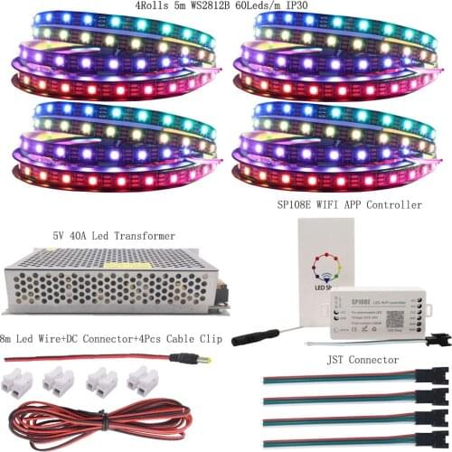 WS2812B WS2812 Individually Addressable RGB Led Strip Light Kit DC5V Led Transformer Power Supply SP108E WIFI Led Controller