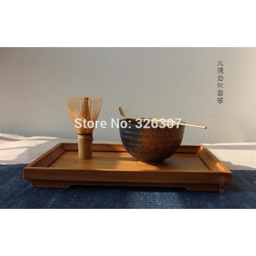 Japan handmade bamboo batidor matcha kit maccha whisk bowl tea set scoop wood tray Japanese style accessories cup fire rock