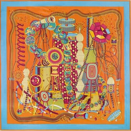 POBING 100% Silk Scarf Women Laboratory Print Neckerchief Lady Echarpes Large Square Scarves Female Foulards 130*130CM