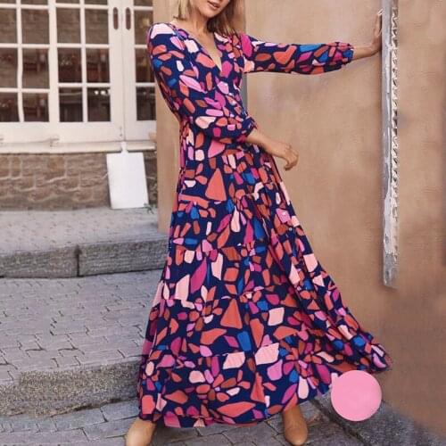 New Fashion Lantern Sleeves Women Dress Printed Modern City Style Lady Casual Long Dresses Vestidos Clothes