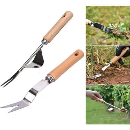 1Piece Manual Weeder Fork Stainless Steel Wood Handle Gardening Weeding Tool Garden Transplanting Digging Tools