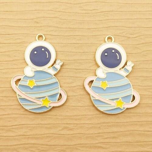 10pcs 22x31mm enamel spaceman charm for jewelry making crafting cute earring pendant bracelet charm necklace charms diy finding