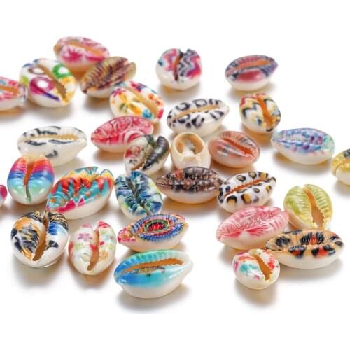 10Pcs/Lot Colorful Printing Natural Sea Shells Beads Conch Beads Color For DIY Jewelry Making Findings Accessories Supplies