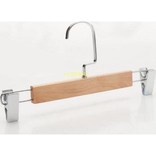 100pcs Wooden Hanger with Clips for Pants and Skirt Adults Children Trouser Clamp Hanger Rack Anti-skidding