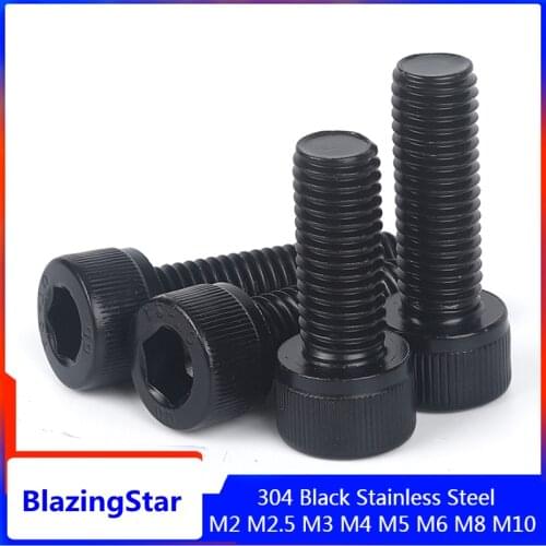 2-20PCS M2 M2.5 M3 M4 M5 M6 M8 M10 L= 3mm - 60mm 304 Black Stainless Steel DIN912 Hexagon Hex Socket Head Cap Allen Bolt Screw