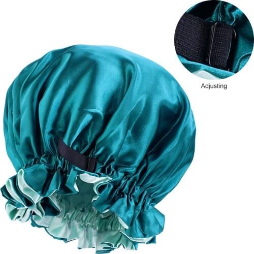 2021 Women Silky Satin Bonnet Hair Cap For Sleeping Double Layer Night Invisible Flat Adjusting Button Head Cover Headwear Hat