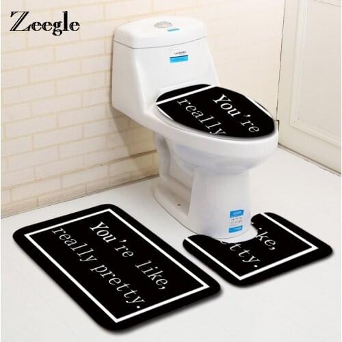 Zeegle 3pcs/set Bathroom Mats Set Toilet Rugs Toilet Lid Cover Anti-Slip Bath Mats Accessories Washable Floor Rugs Carpets Set
