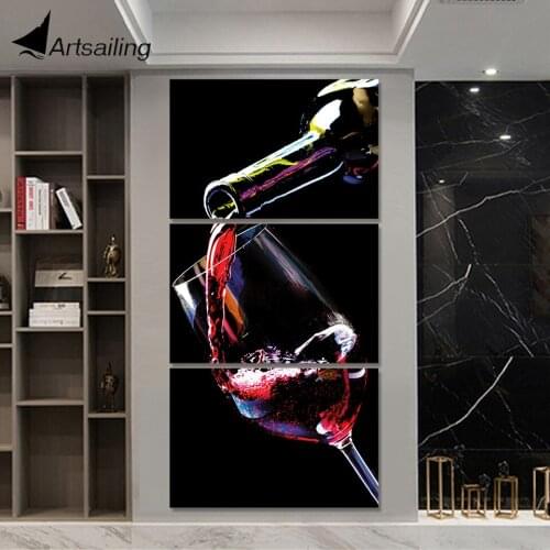 3 Pieces Wine cupboard Bar Glass posters and prints Painting wall art Canvas art Painting wall pictures For Living Room