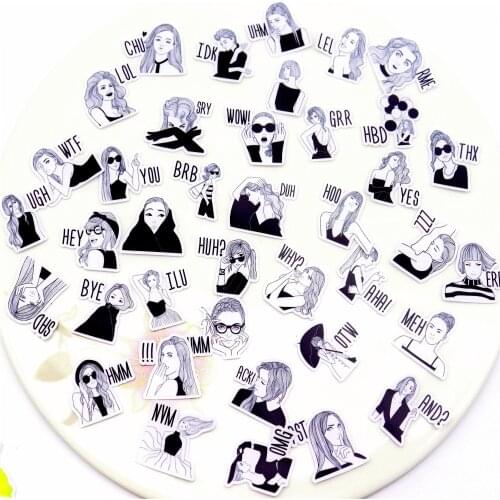 40pcs Creative Cute Self-made Black and white fashion girl Scrapbooking Stickers /Decorative Sticker /DIY Craft Photo Albums