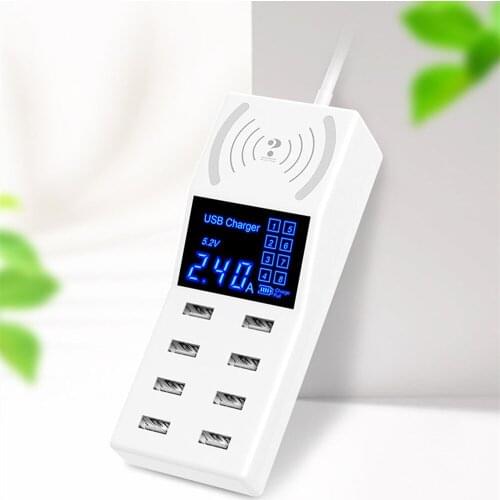 8Ports USB Charger 10W Wireless Charger High Power Adaptor LED Display 8USB Charger Station for Mobile Phone Tablet Smart Device