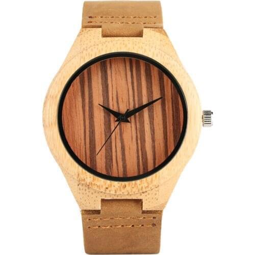 Bamboo Wood Quartz Wristwatch Handmade Leather Strap for Man Woman Fashion Personality AccessoriesNew Creative Clock Gifts
