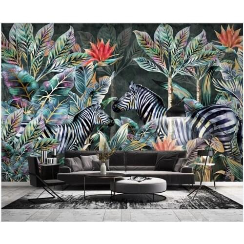 Free shipping wallpaper 3d Tropical plant coconut tree zebra forest landscape home decor photo wallpaper in the living room