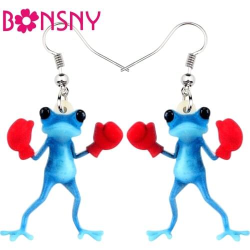 Bonsny Acrylic Boxer Blue Frog Earrings Drop Dangle Funny Cute Animal Jewelry For Women Girls Gift Brincos Accessories Party New