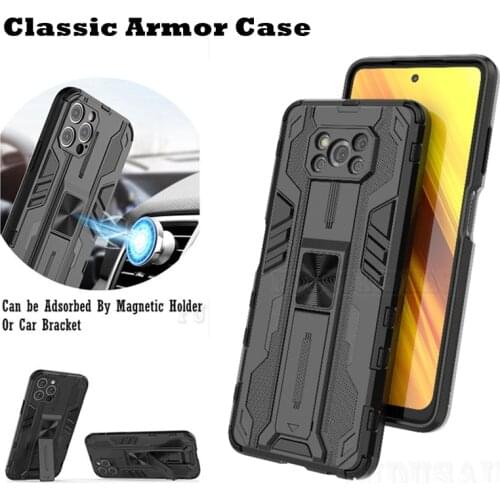 Armor Structure Shockproof Case For Xiaomi Poco X3 NFC M3 F3 GT Mi 11 Lite Redmi Note 9 10 Pro 10S Holder Magnetic Cover Cases