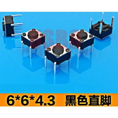 Sensetive Switch At Right Angles To The Touch 4 Legs Black Tact Switch In Stock 6*6*4.3mm