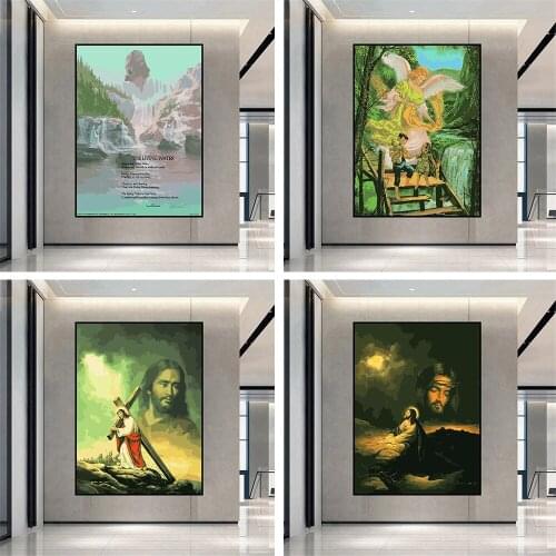 DIY By Digital Painting Religious Belief Hand Painted Jesus Mural Modern Home Living Room Decoration Canvas Frameless Wall Mural