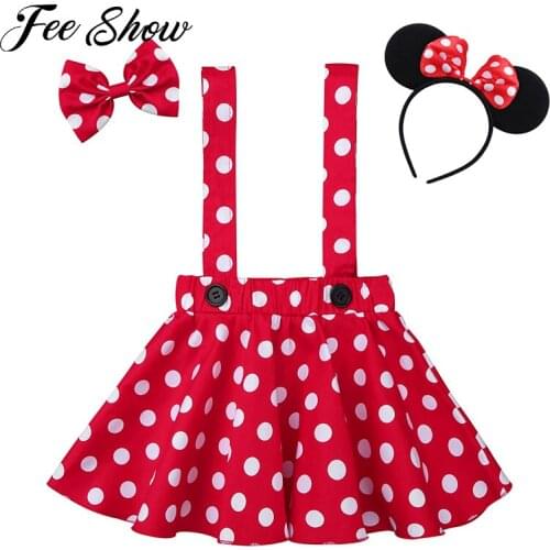 Infant Baby Girls Clothes Polka Dots Printed Criss-cross Suspender Skirt with Hairbow Hairhoop Halloween Costume Outfit Set