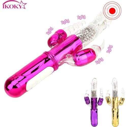IKOKY 360 Degree Rotation Dildo Vibrator G-Spot Vagina Massager Transfer Beads AV Rod Clitoris Stimulation Rabbit Vibrator